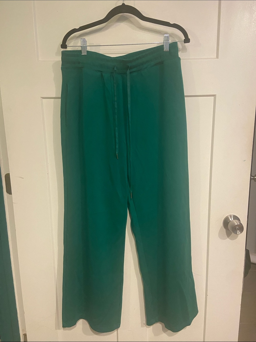 Emerald Green Wide-Leg Track Pants with Drawstring